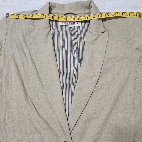 Free People Linen Blend Blazer Tan Beige Striped Lining Size S Coastal Grandma - Picture 12 of 16